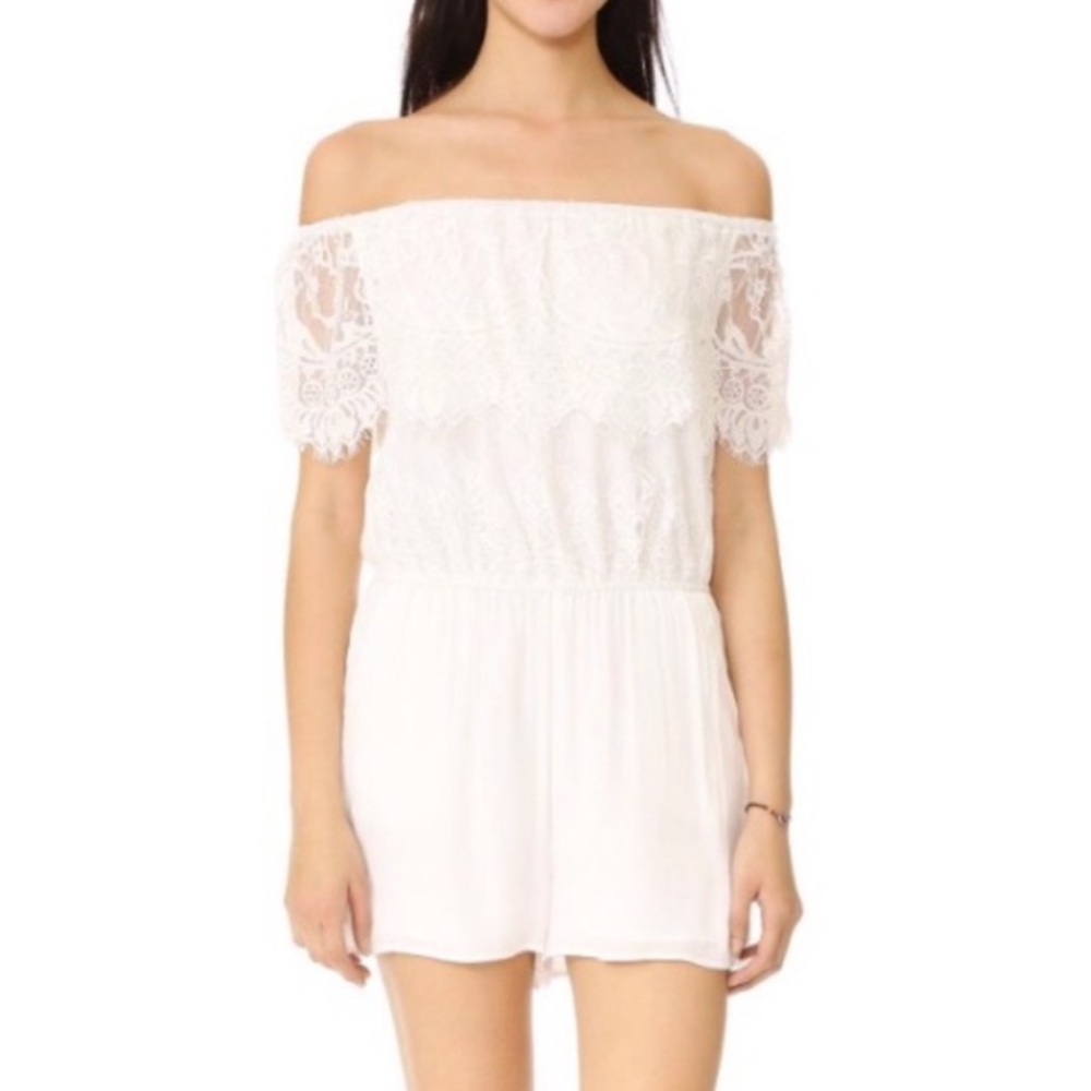 BB Dakota Charisse Ivory Lace Off-Shoulder Mini Romper